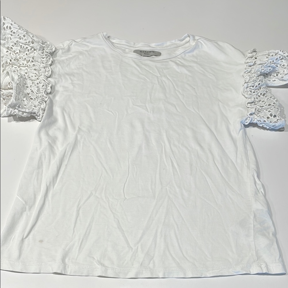 All Saints White Eyelet Sleeve Top